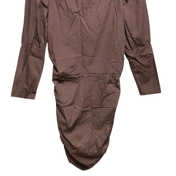 ASOS Design Solid Dark Brown Round Neck Long Sleeve Ruched Dress 10 - Picture 5 of 10